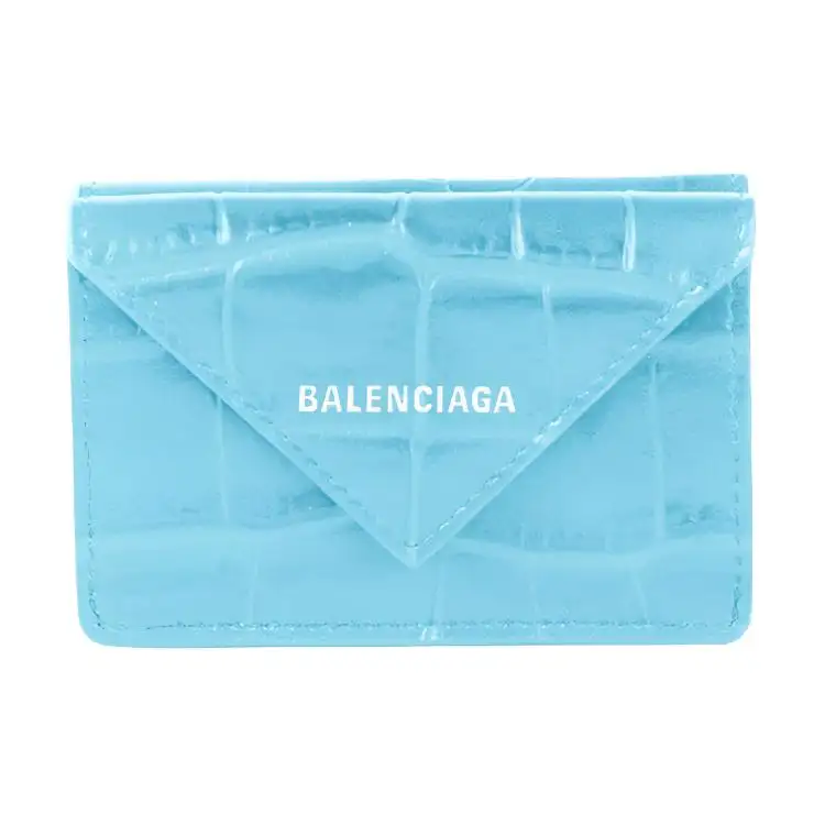Balenciaga Crocodile Embossed Calfskin Wallet Mini Women's Blue