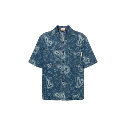 GUCCI Shirts Men's Dark Blue Lapel Moderate Other