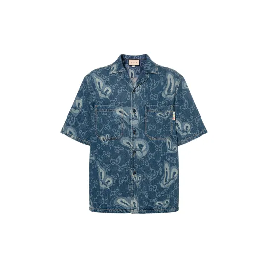 GUCCI Shirts Men's Dark Blue Lapel Moderate Other