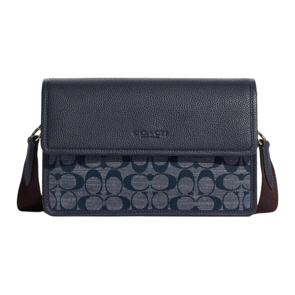 COACH Turner Plain Weave Fabric Shoulder Bag, Crossbody Bag Medium Men's Denim Blue