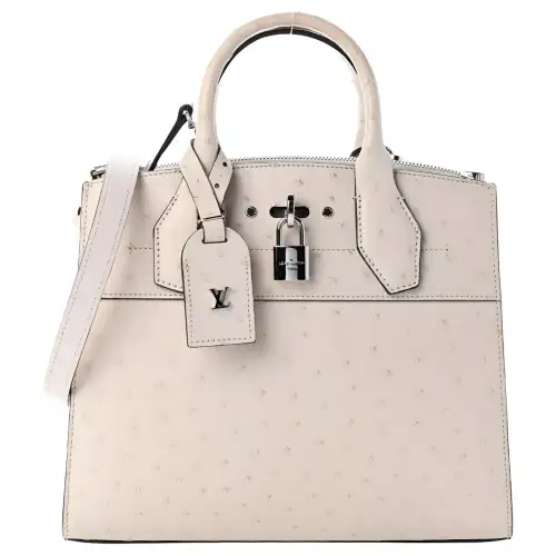 LOUIS VUITTON City Steamer Ostrich Leather Shoulder Bag, Crossbody Bag, Handbag Small Women's White
