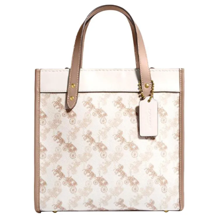 COACH Field Artificial Leather With Cow Leather Handbag Small Women's White Brown