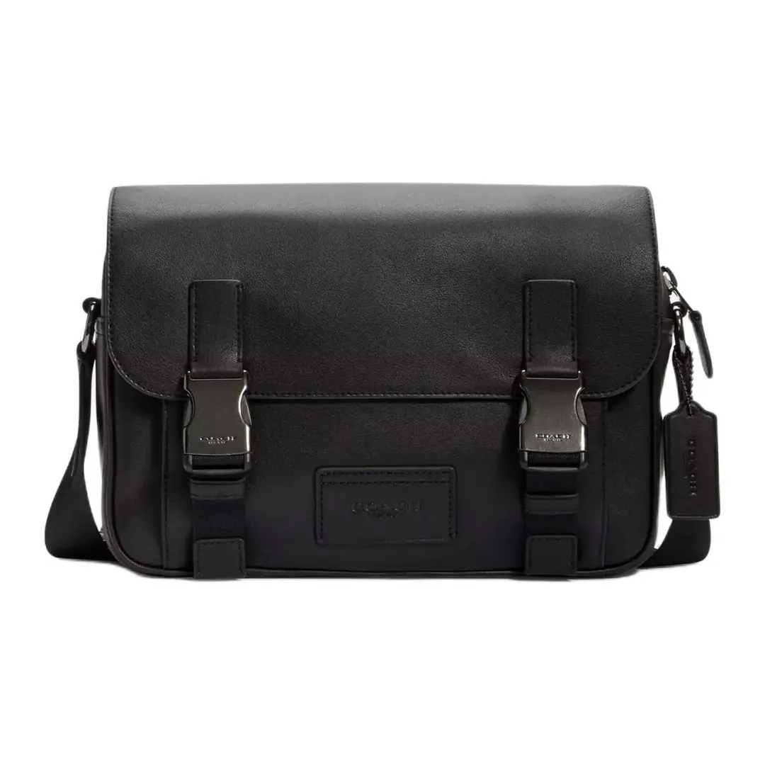 COACH Track Cow Leather Messenger Bag, Shoulder Bag, Crossbody Bag Medium Men's Black