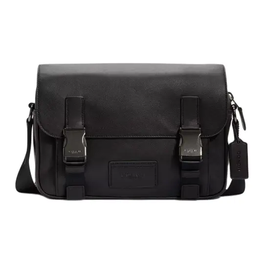 COACH Track Cow Leather Messenger Bag, Shoulder Bag, Crossbody Bag Medium Men's Black