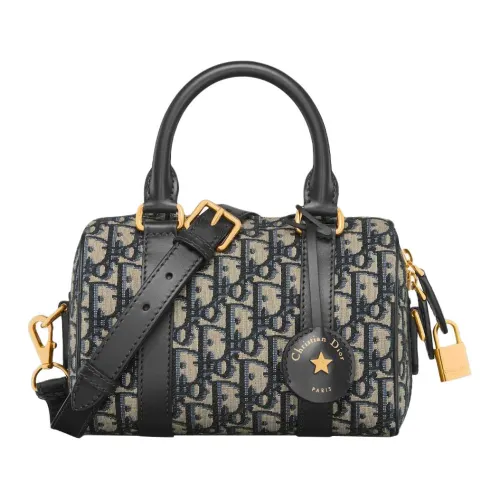 DIOR Groove Oblique Jacquard With Leather Handbag Regular Women's Blue