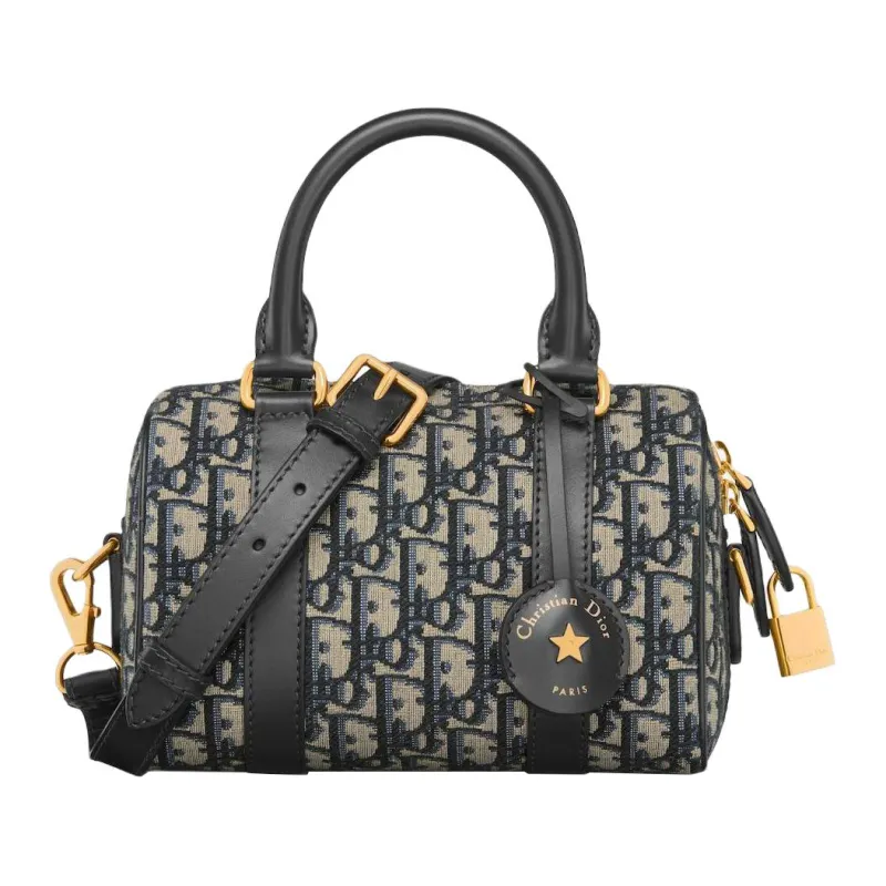 DIOR Groove Oblique Jacquard With Leather Handbag Regular Women's Blue
