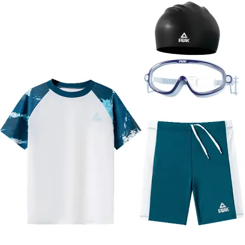 Cool children's swimwear, waterproof swimming cap, comfortable breathable quick dry design high quality set, 3 piece set, loose fit, men's style