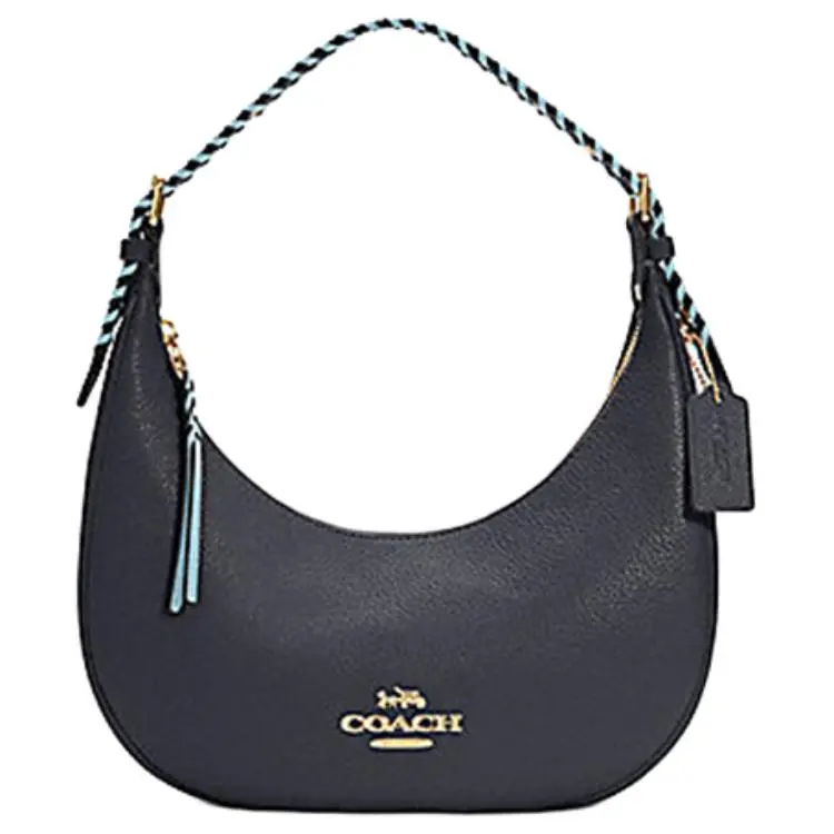 COACH Bailey Refined Pebble Texture Smooth Leather Shoulder Bag, Handbag, Shoulder Bag Large Women's Blue Black