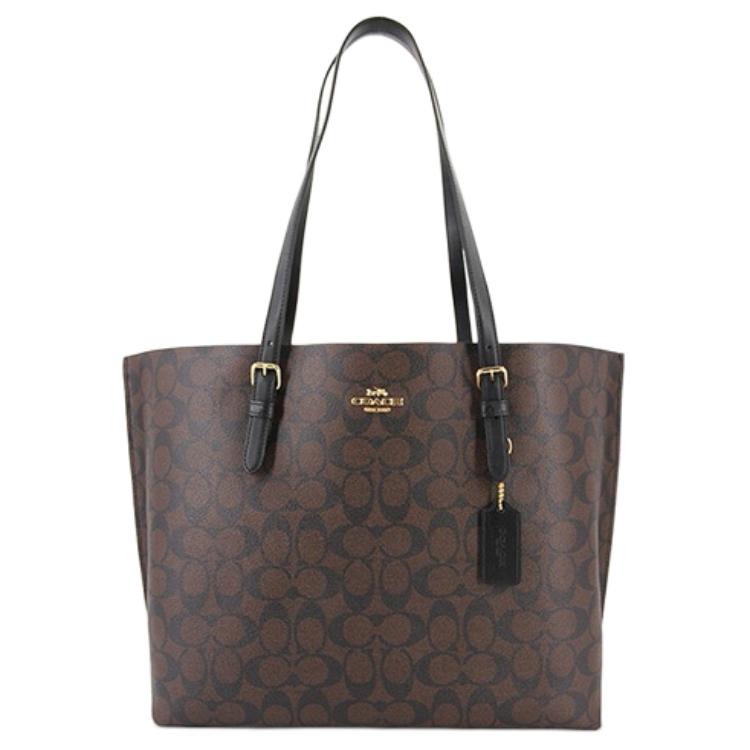 COACH Coach Mollie Carriage Logo Retro Commuting Leather Tote Bag Tote Bag Shopping Bag Hand Shoulder Bag 34 Women's Dark Brown Presbyopia