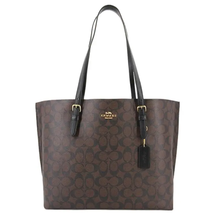 COACH Mollie Leather Tote Bag, Shopping Bag, Handbag, Shoulder Bag 34 Women's Dark Brown Monogram