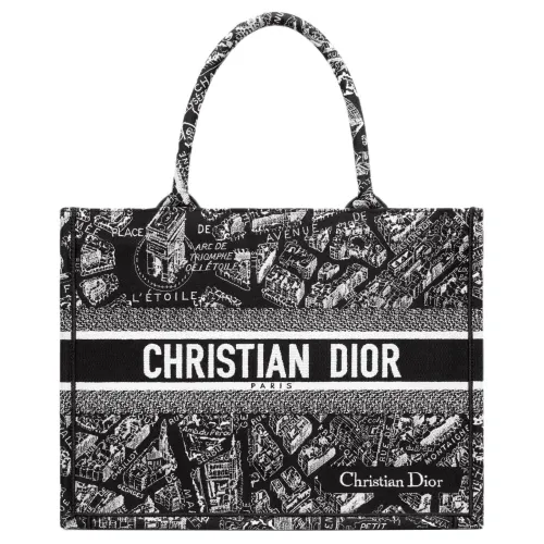 DIOR BookTote Embroidery Tote Bag, Shopping Bag, Handbag Medium Women's Black/White