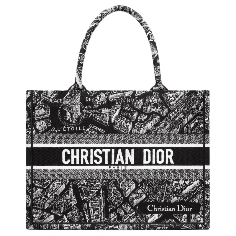 DIOR BookTote Embroidery Tote Bag, Shopping Bag, Handbag Medium Women's Black/White