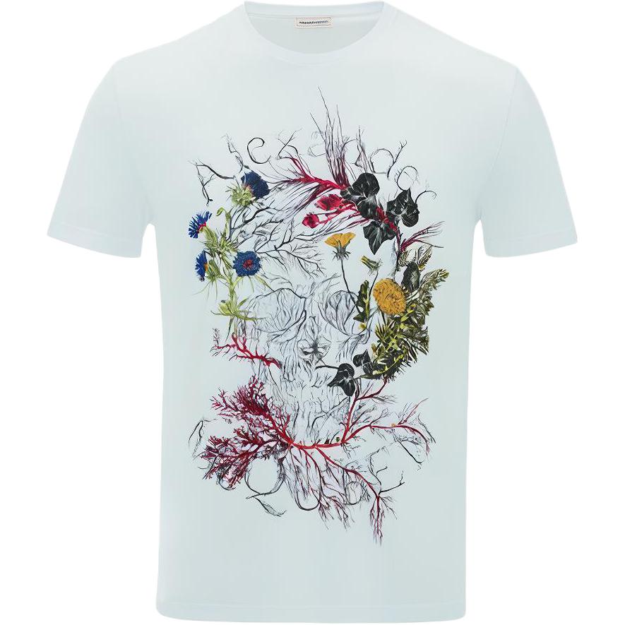 Мужская футболка Alexander McQueen Glowing Botanical Skull (белая)