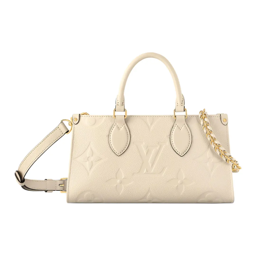 LOUIS VUITTON ONTHEGO Grained Calfskin Shoulder Bag, Crossbody Bag, Handbag Regular Women's Milk White