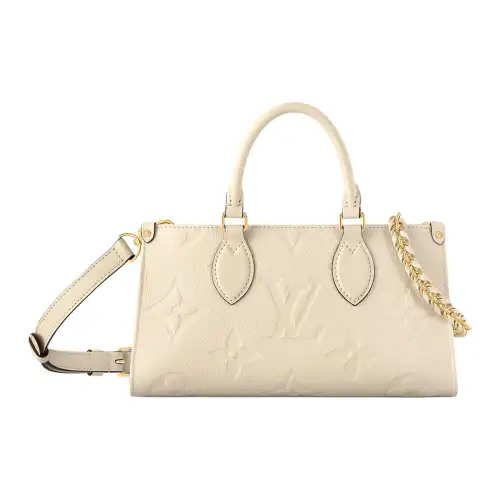 LOUIS VUITTON ONTHEGO Grained Calfskin Shoulder Bag, Crossbody Bag, Handbag Regular Women's Milk White