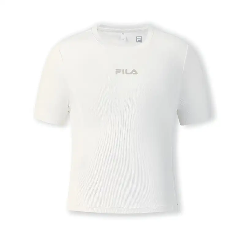 FILA Fitness T Shirts Women's Heron White WT Crew Neck Moderate Straight Fit