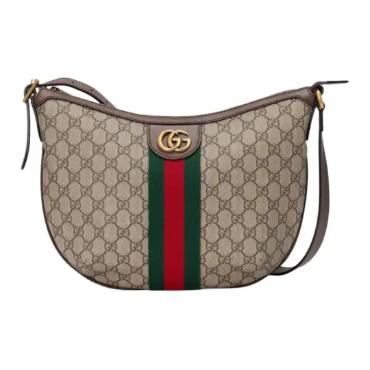 GUCCI Ophidia Canvas With Leather Dumpling Bag, Crescent Bag, Crossbody Bag, Shoulder Bag Small Women's Ebony & Brown