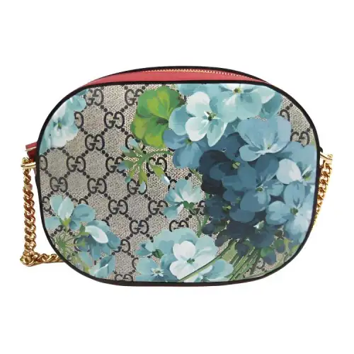 GUCCI GG Blooms Canvas With Leather Camera Bag, Crossbody Bag, Shoulder Bag Mini Women's Beige & Blue & Red