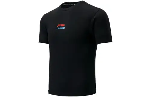 Li Ning T Shirts Unisex Black Crew Neck Moderate Straight Fit