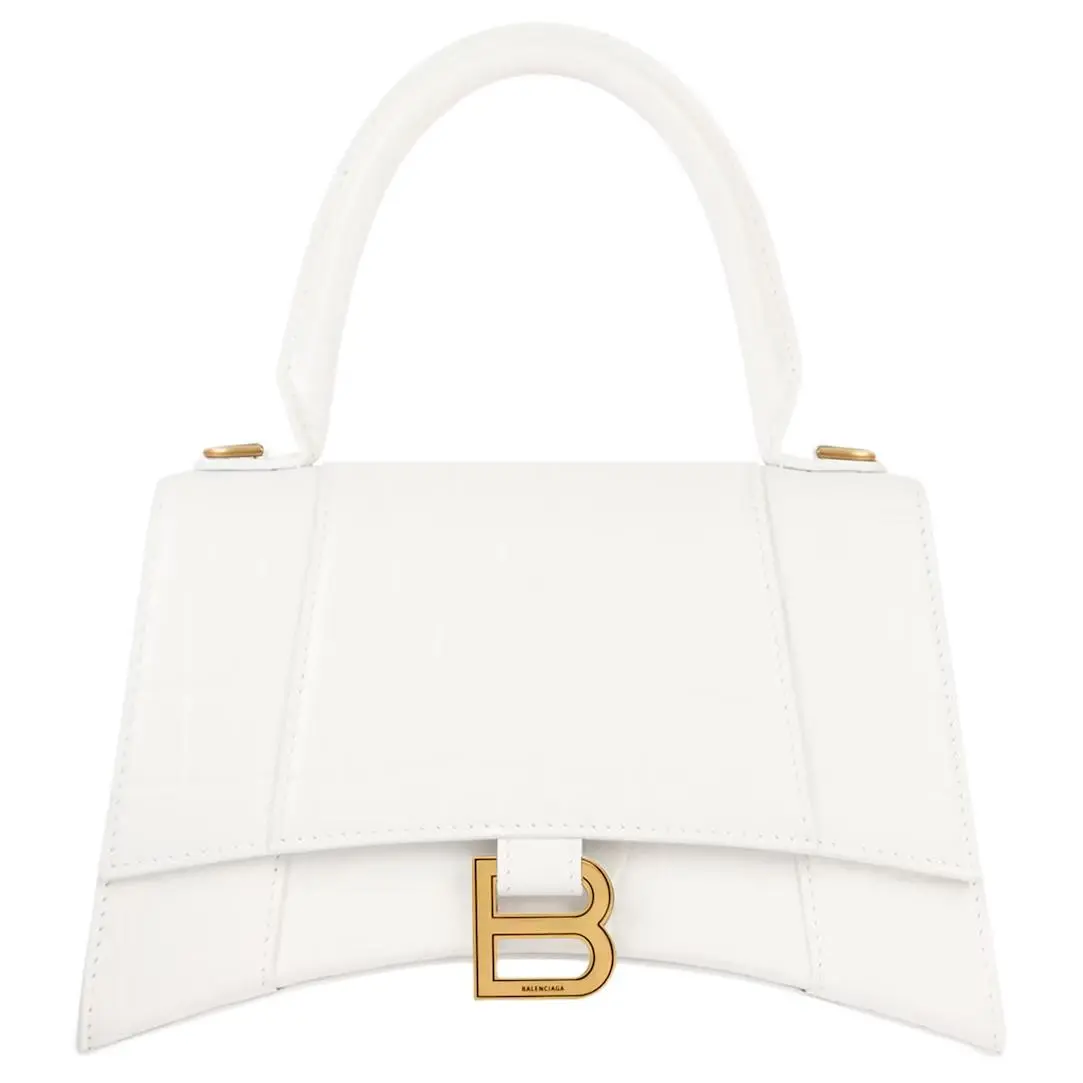 Balenciaga Hourglass Handbag Crocodile Embossed White/Gold tone