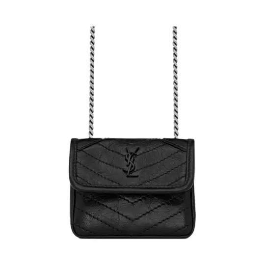 SAINT LAURENT Niki Cow Leather One Shoulder Crossbody Earphone Case Women's Black
