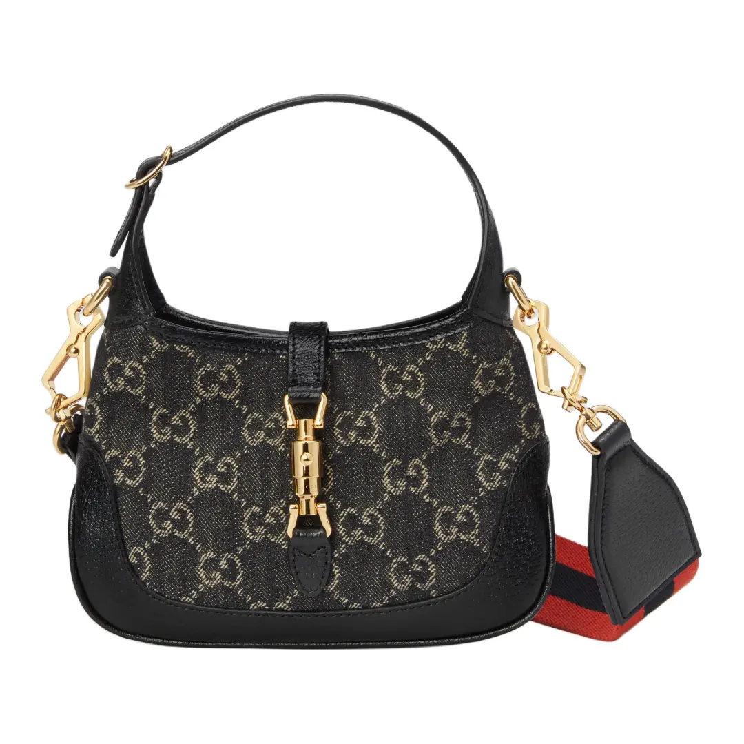 GUCCI Jackie 1961 Canvas With Leather Trim Crescent Shoulder Bag Shoulder Bag, Crossbody Bag Mini Women's Black