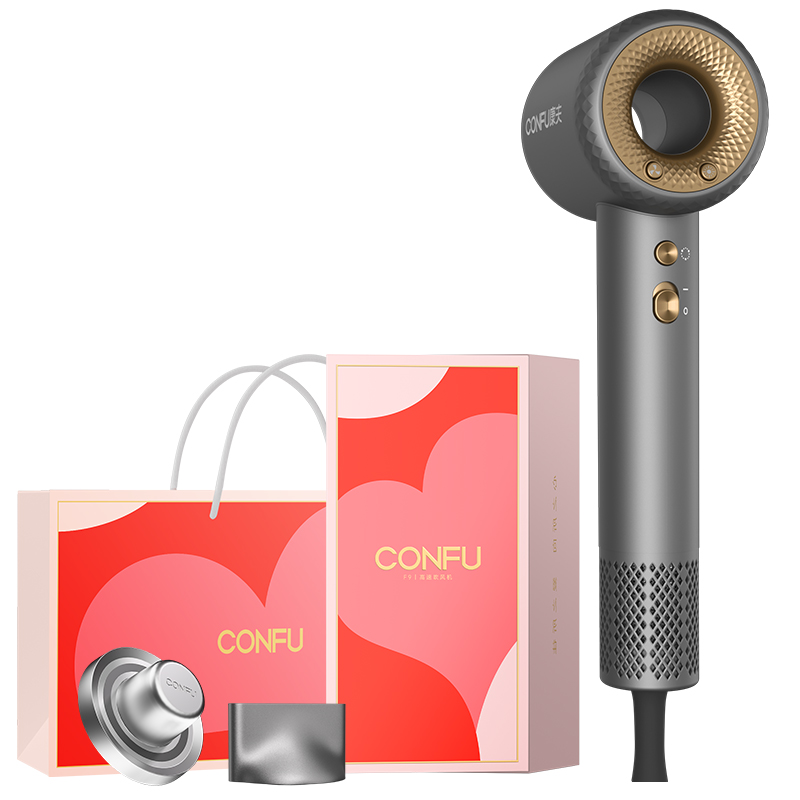 CONFU high-speed hair dryer, household high-power plasma hair care, hollow leafless design, constant temperature and quick drying, hot and cold air options, high-looking gift box model KF-F9