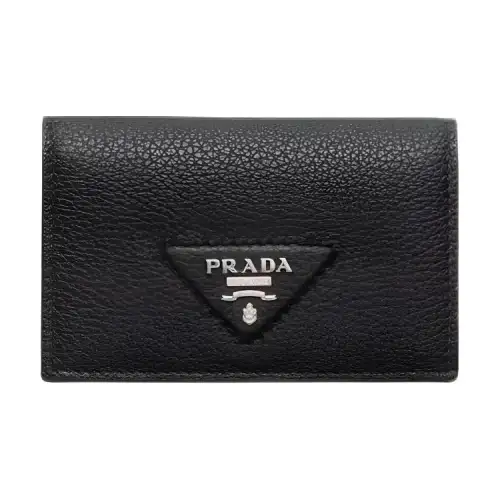 PRADA Leather Card Holder Women's Black