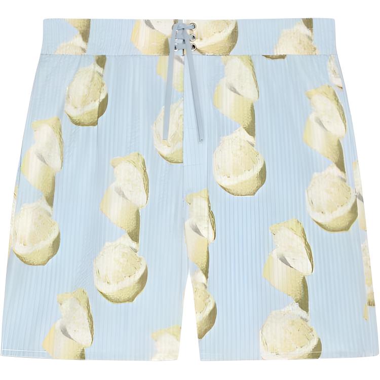 Givenchy Swim Shorts In Cotton Seersucker With Lemon Print Beach Shorts Men's Blue