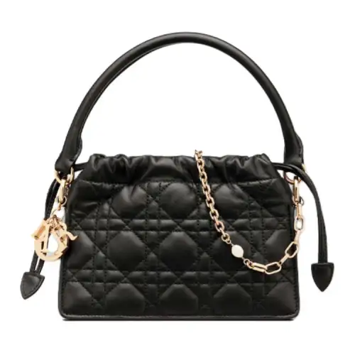 DIOR Lady Dior Milly Wicker Pattern Sheepskin Handbag Mini Women's Black