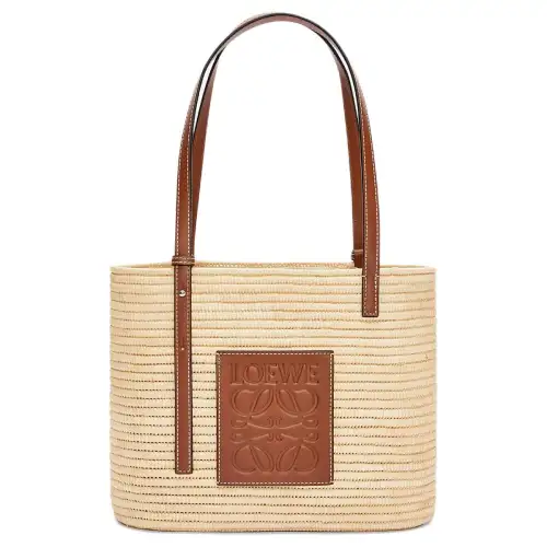 LOEWE Basket Raffia With Cow Leather Basket Bag, Straw Bag, Handbag, Shoulder Bag Women's