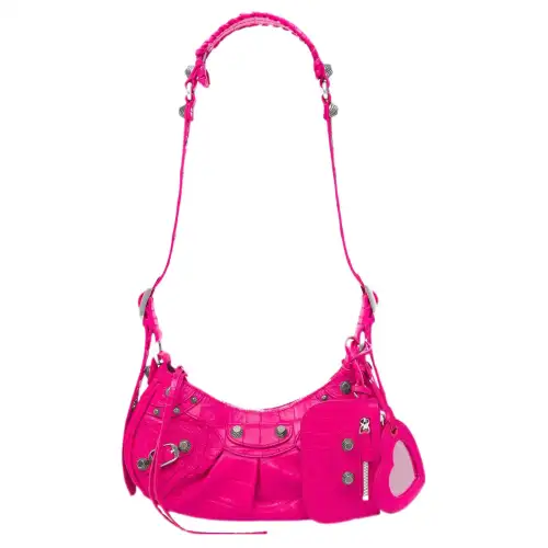 Balenciaga Le Cagole Shoulder Bag Xs Crocodile Embossed Pink