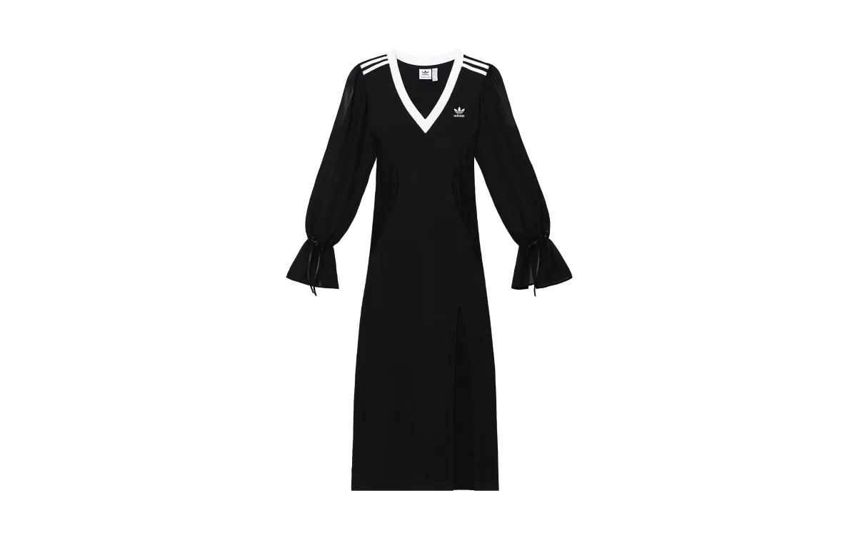 Adidas Originals 3 Stripes Maxi Dress Short Sleeved Dress Women's Black White