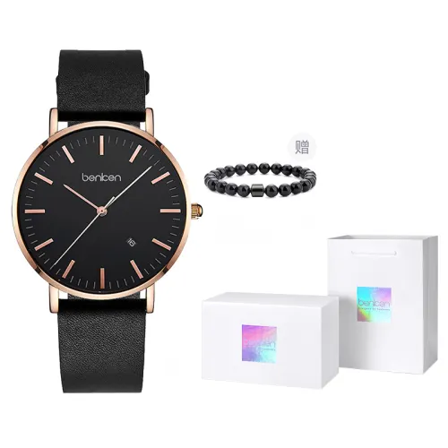 BENKEN Quartz Movement Stainless Steel Strap Watch Men's Watches Black Dial