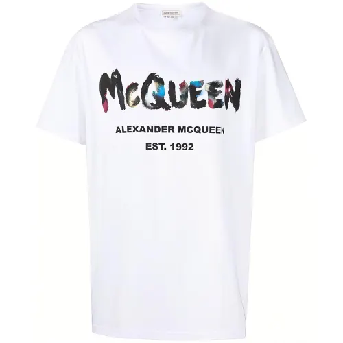 Alexander McQueen Watercolour Graffiti Logo Printed Crewneck T-Shirt