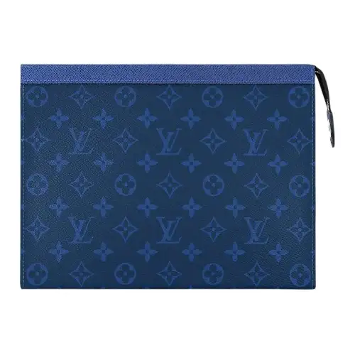 LOUIS VUITTON Pochette Voyage Monogram Eclipse Taiga Leather Mm Pacific Blue