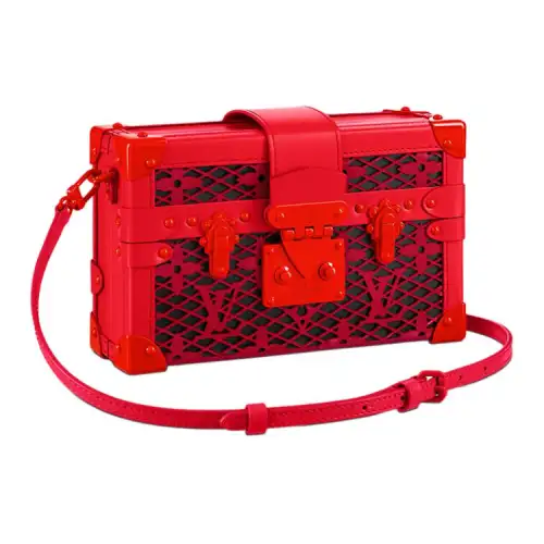 LOUIS VUITTON PETITE MALLE Cow Leather Hard Box, One Shoulder, Handbag Women's Red