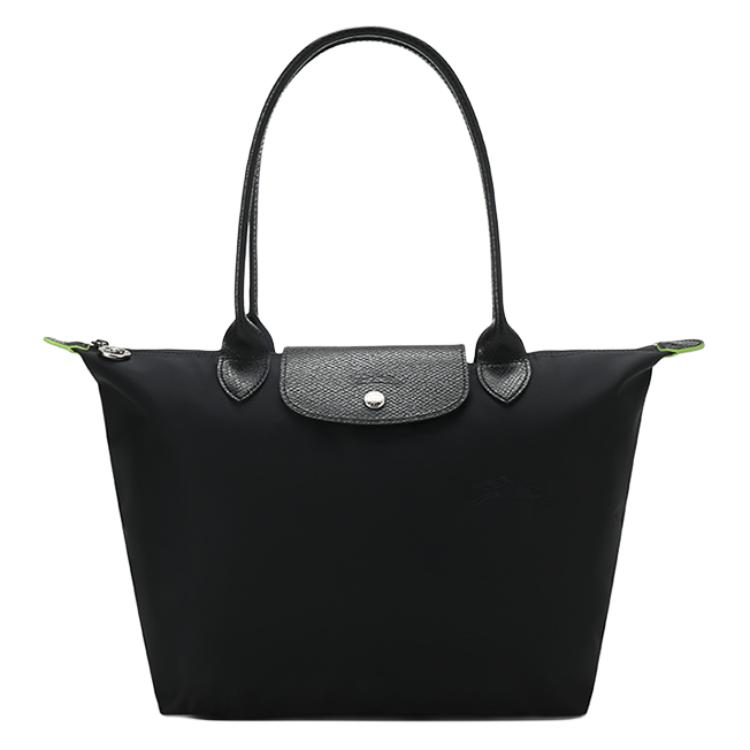 LONGCHAMP Longchamp Le Pliage Green 28 long handle foldable environmentally friendly canvas with cowhide trim dumpling bag portable shoulder bag medium size unisex black