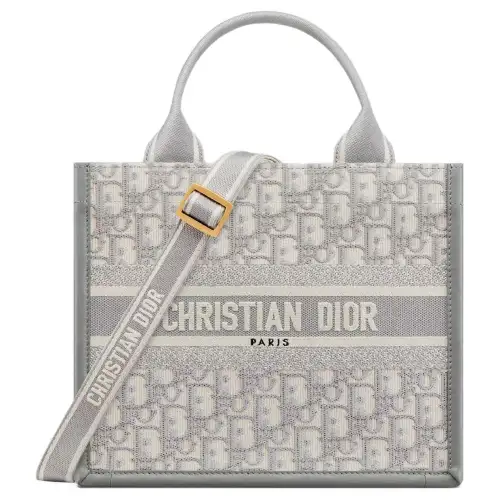 DIOR BookTote Cow Leather Handbag, Shoulder Bag Small Women's Gray