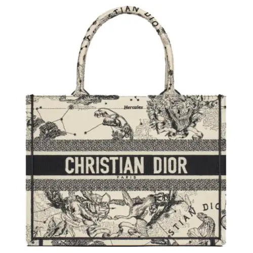 DIOR BookTote Embroidery Tote Bag, Shopping Bag, Shoulder Bag, Handbag Medium Women's Milk White/Black