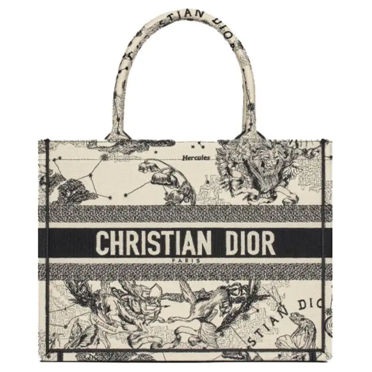 DIOR BookTote Embroidery Tote Bag, Shopping Bag, Shoulder Bag, Handbag Medium Women's Milk White/Black