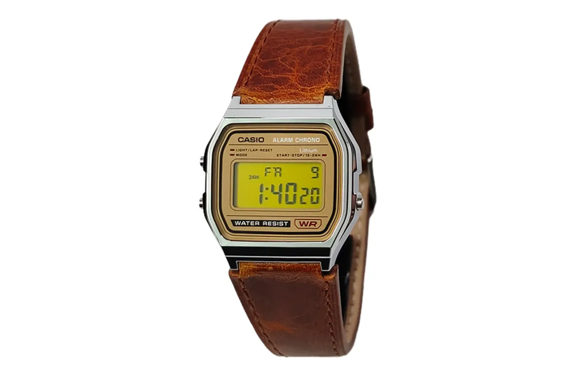 CASIO Custom Collection Electronic Movement Genuine Leather Strap Watch Men's Watches Gold Dial