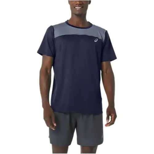 ASICS LYTE T Shirts Men's Dark Blue Crew Neck Moderate Straight Fit