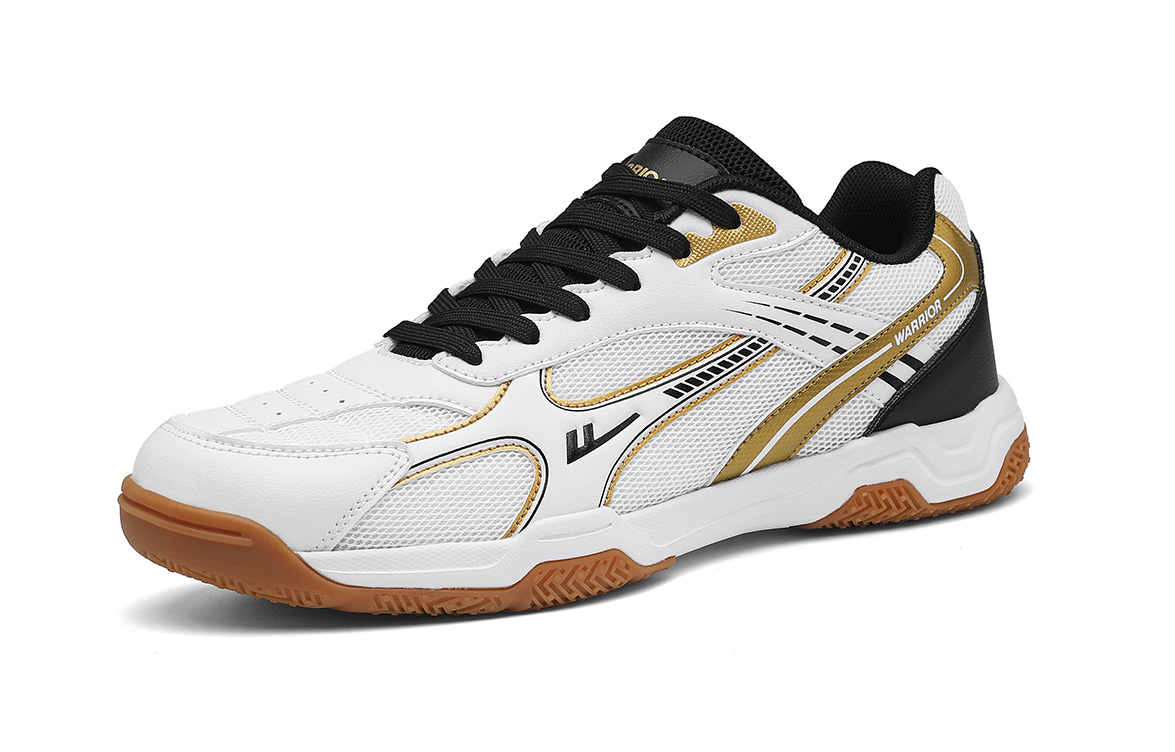 Warrior Cushioning, Wear Resistant Low top Badminton Shoes Men’s White Black Gold