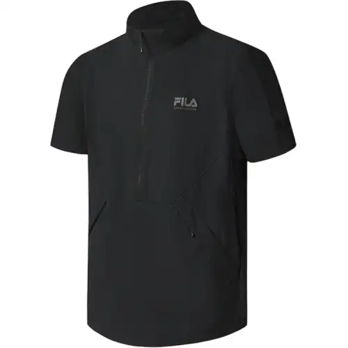 FILA T Shirts Men's Pitch Black Stand Collar Moderate Straight Fit