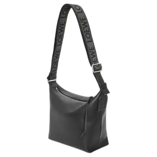 LOEWE Cubi Soft Smooth Cow Leather With Jacquard Fabric Handbag, Shoulder Bag Small Men's Black
