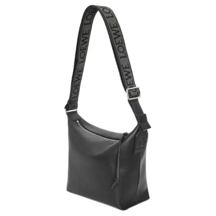 LOEWE Cubi Soft Smooth Cow Leather With Jacquard Fabric Handbag, Shoulder Bag Small Men's Black