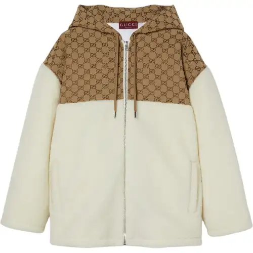 GUCCI Intarsia Wool Fleece Zip Jacket 'White/Camel'