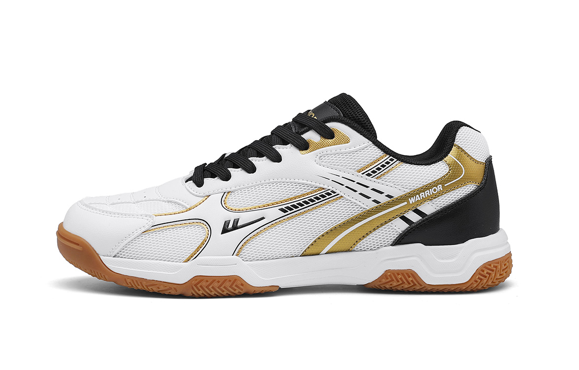 Warrior Cushioning, Wear Resistant Low top Badminton Shoes Men’s White Black Gold