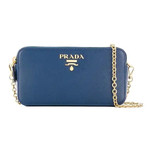 PRADA Saffiano Casual Cow Leather Shoulder Bag Women's Cornflower Blue